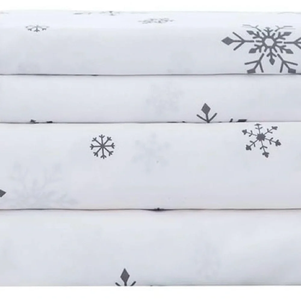 COTTEBED All Season Gray Snowflakes on White, 4-piece Bedding Set, Size Full